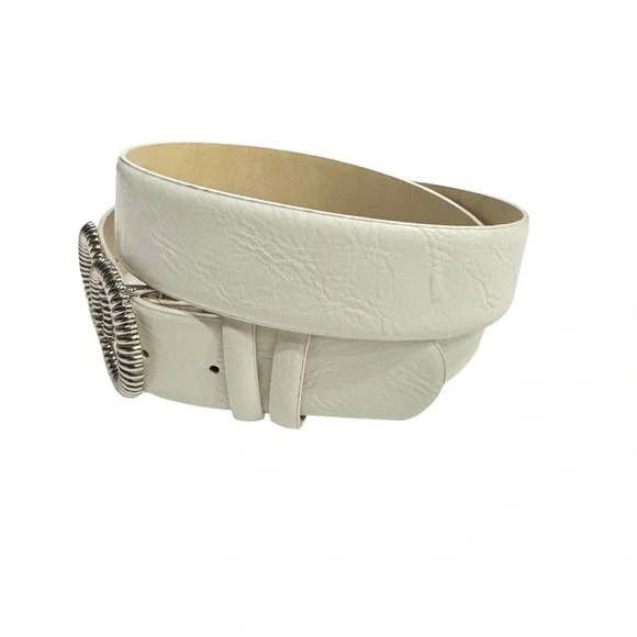 Vince Camuto White Wide Belt Silver Double Ring Buckle Statement - Picture 2 of 11